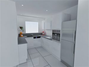 Meubles de faible profondeur du côté gauche de la cuisine